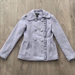 Blue pea coat with jumbo buttons